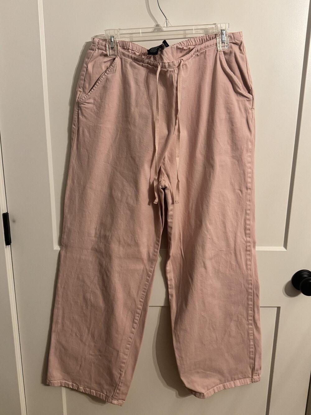 Denim & Co Chino Pants Womens Large Pink Pull On Straight Leg Elastic Waist
